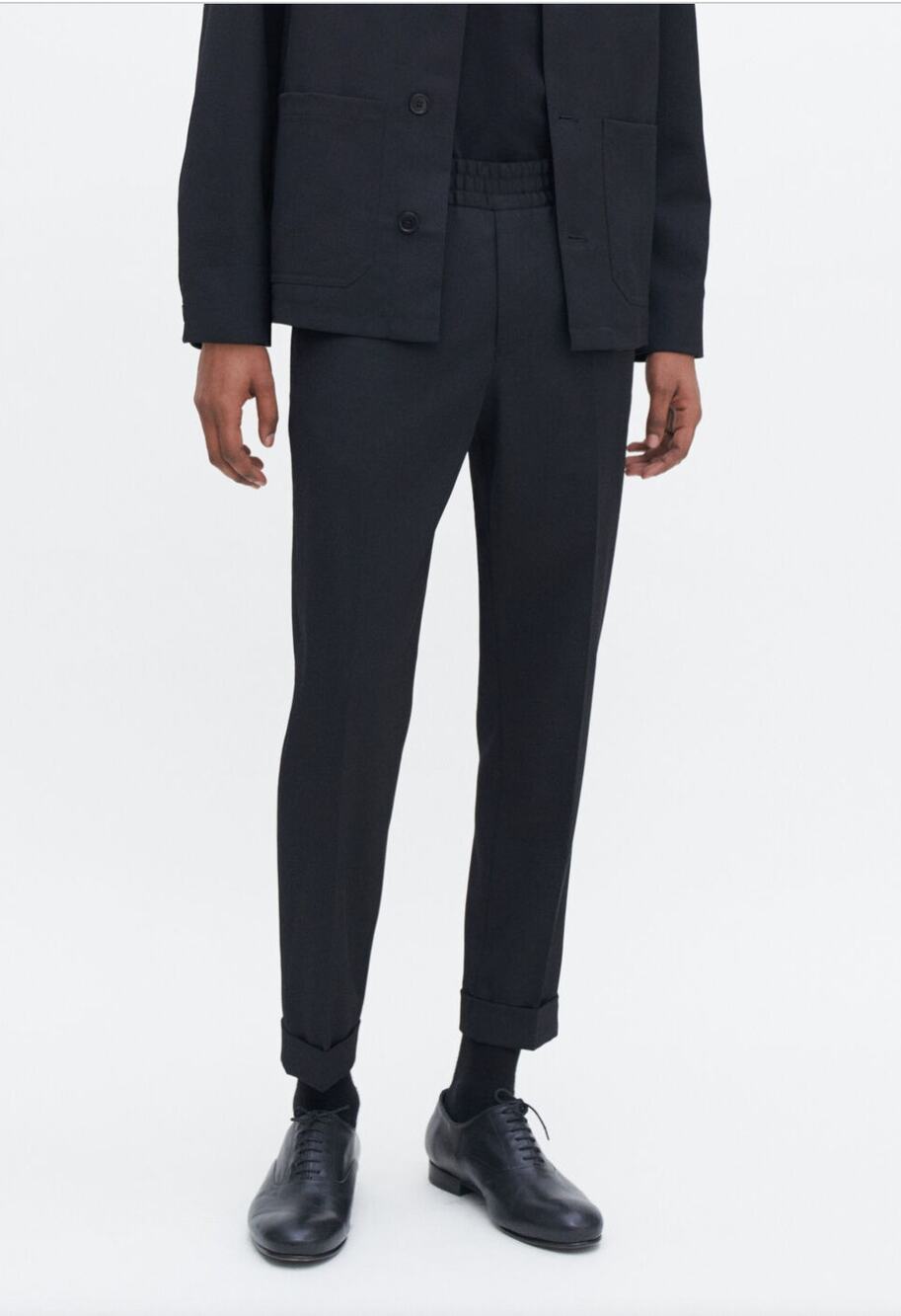 Filippa K Terry Cropped Slim Fit Wool Blend Trousers in Black Men's sz. 48 or M